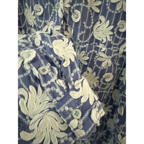 Anthropologie Pilcro Whitney Applique Trapeze Button Down Shirt Blue Size 2X - Picture 7 of 12
